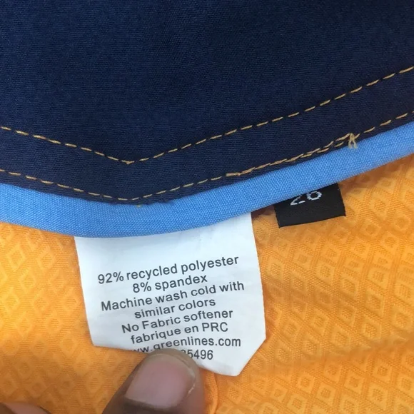 Greenlines BroadShorts For Teens Size 26 Basque Light Blue and Orange with Navy